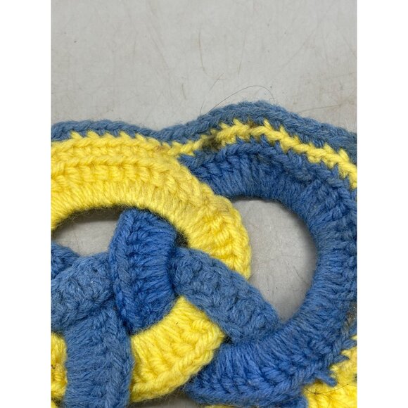 vintage crocheted amish style knot pot holder trivet blue yellow 8" READ - Picture 5 of 10